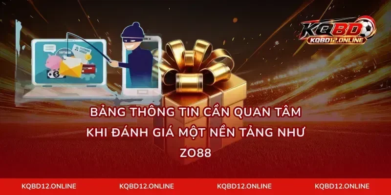 Bảng thông tin cần quan tâm khi đánh giá một nền tảng như ZO88
